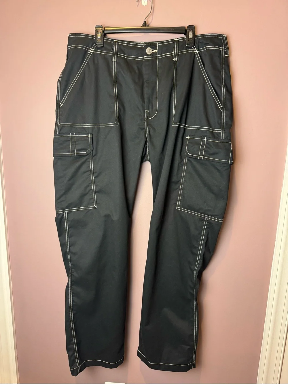 True Religon Black Bobby Baggy Cargo Pants 36